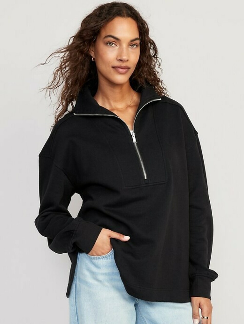 Old Navy Black Oversized Half Zip Tunic Sweatshirt Size Large